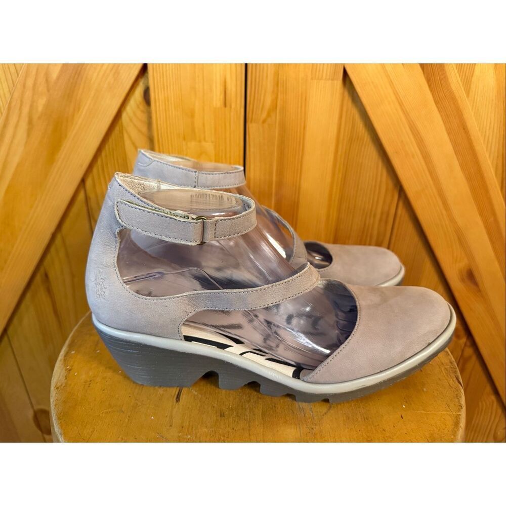 Fly London Cupido Concrete closed toe ankle strap wedge size 40 US 9.5